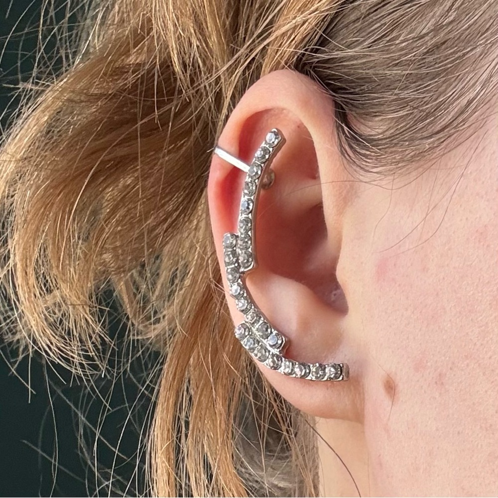 Silver Crystal Ear Cuff